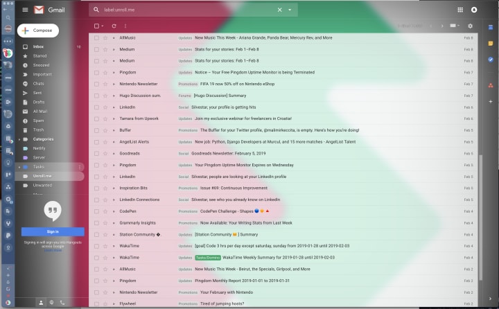 Screenshot of my Unroll.me folder