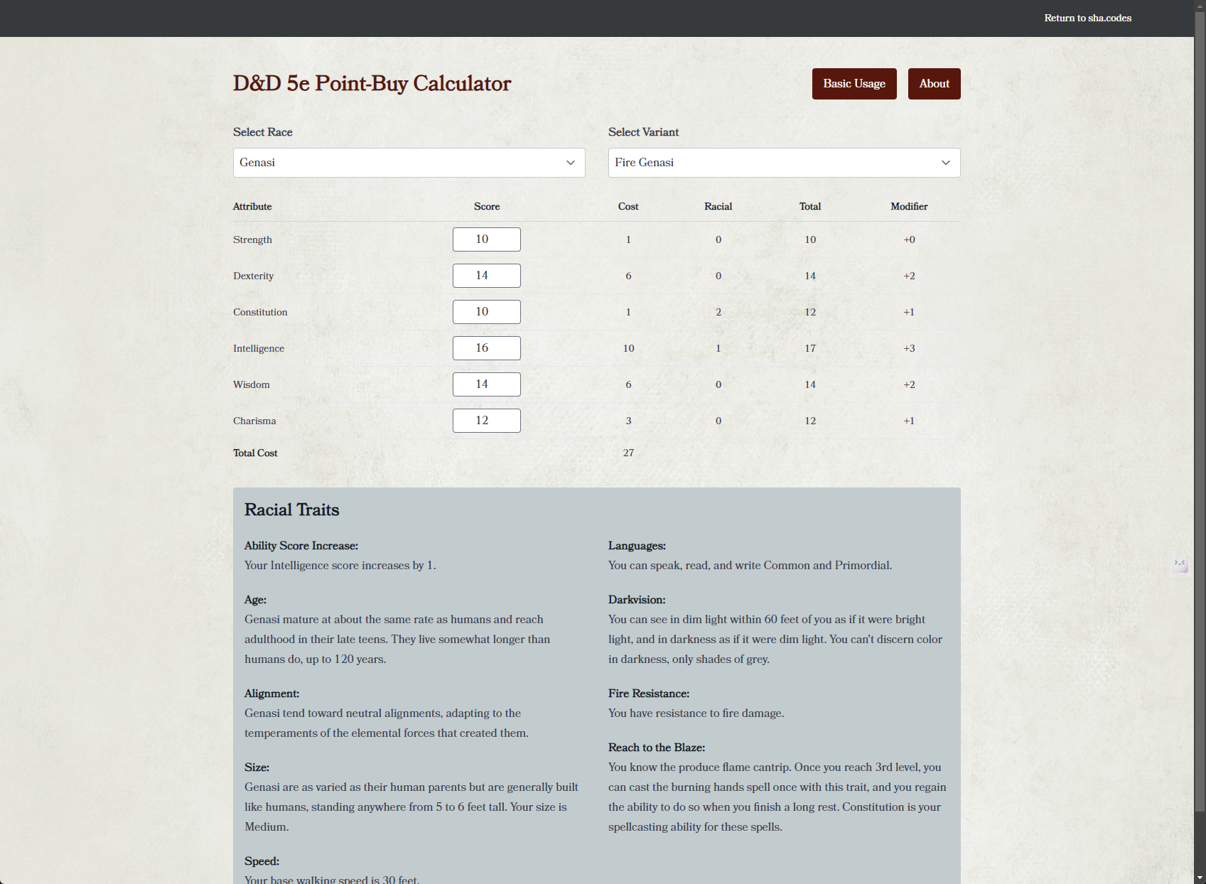 D&D Point Buy Calculator