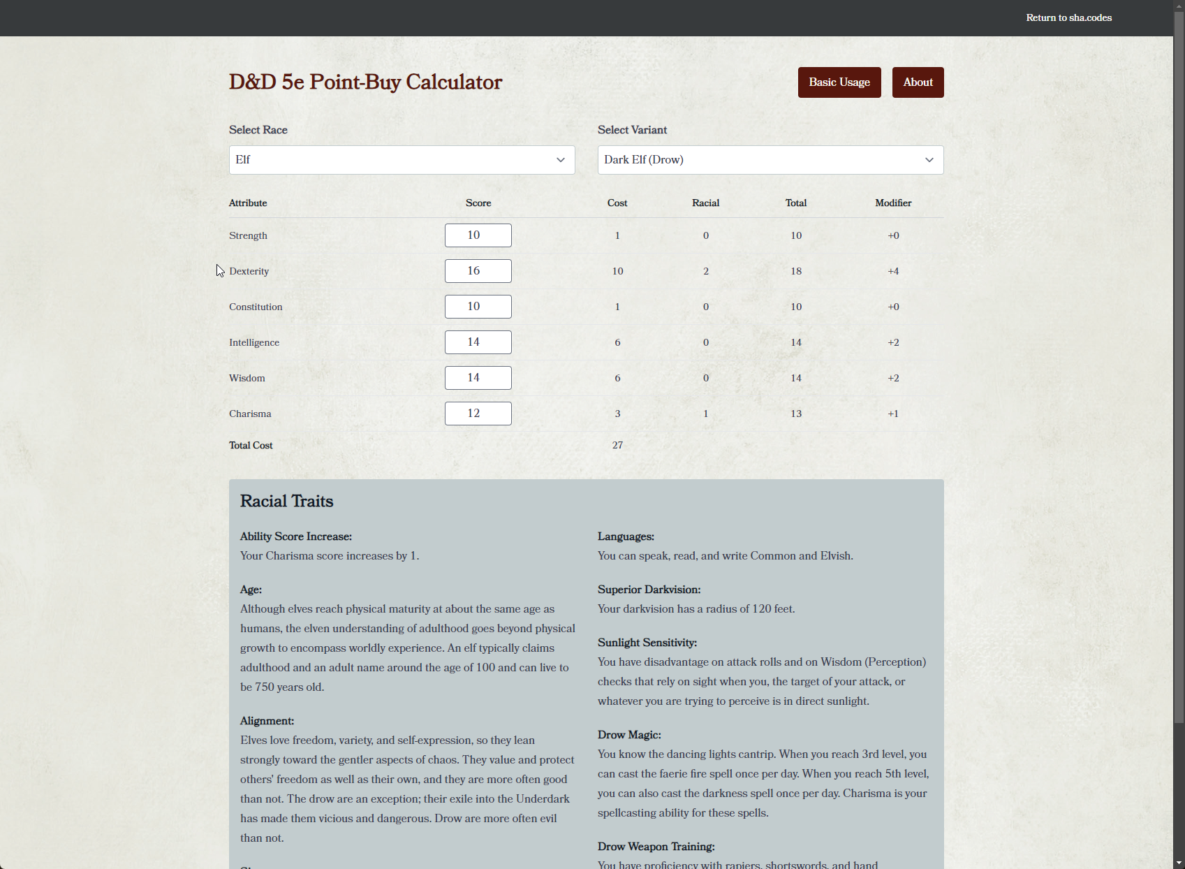D&D Point Buy Calculator