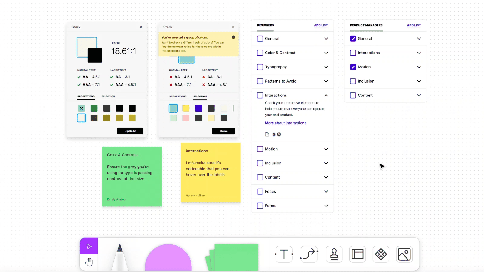 A demonstration of how you can use FigJam sticky notes, stickers and the Stark checklist to build solutions.