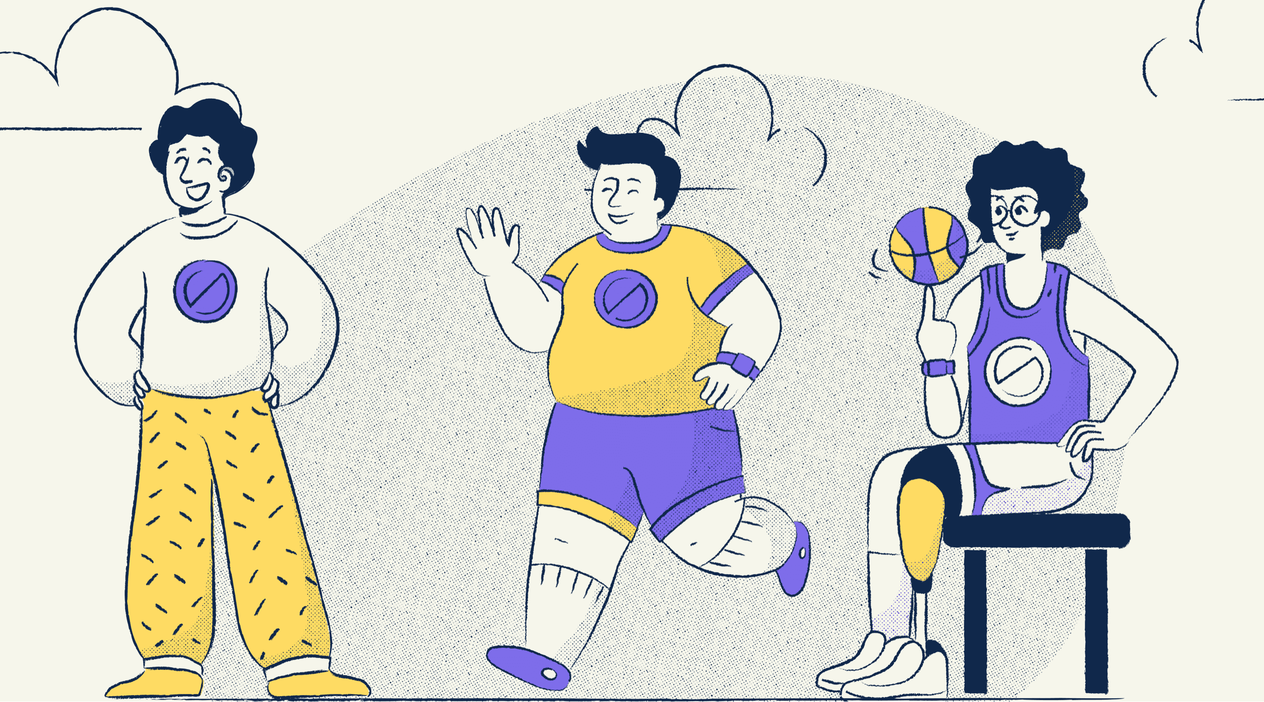 Illustration of 3 team members with various disabilities