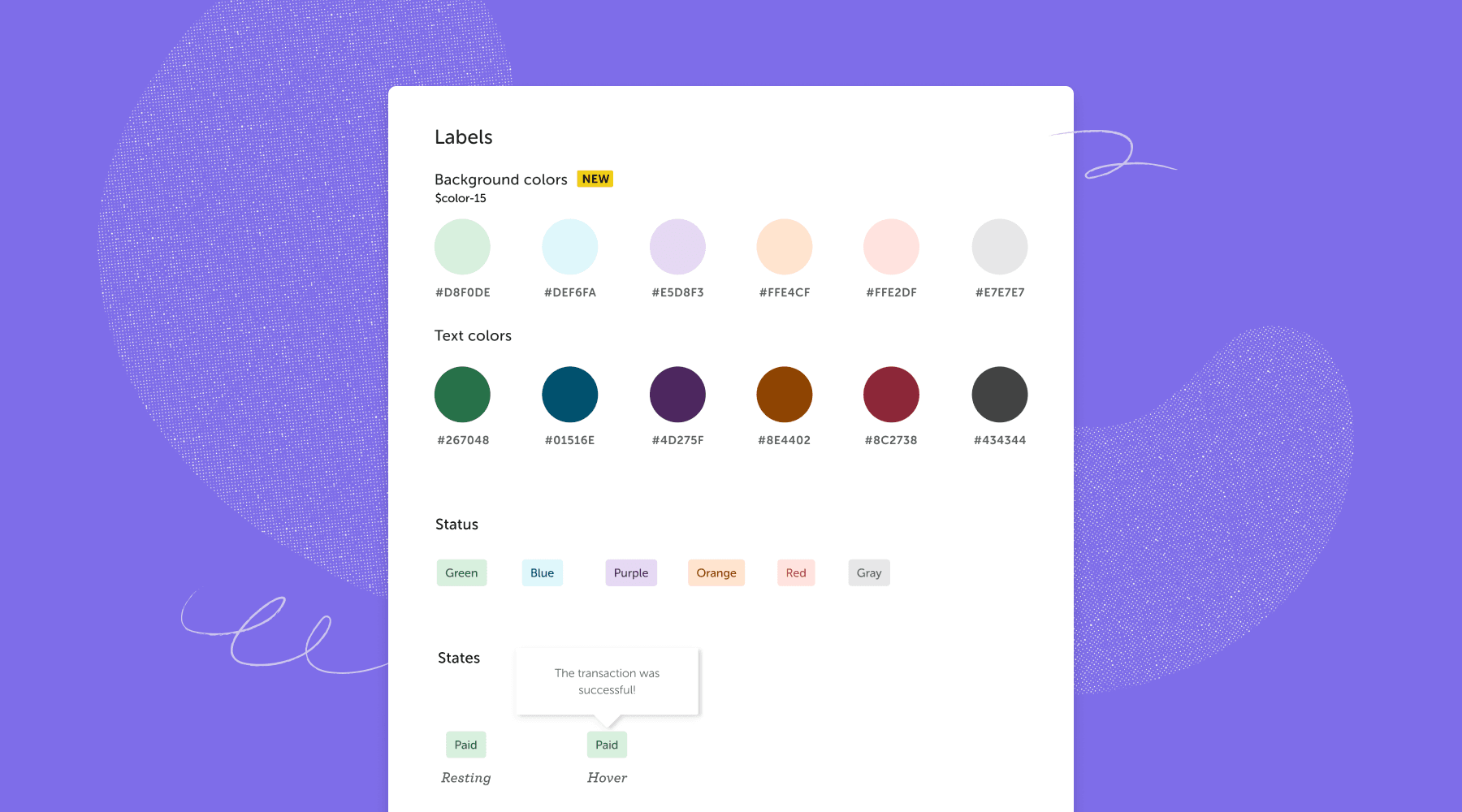 A table of accessible background, text, status and state colors for the Flywheel brand.