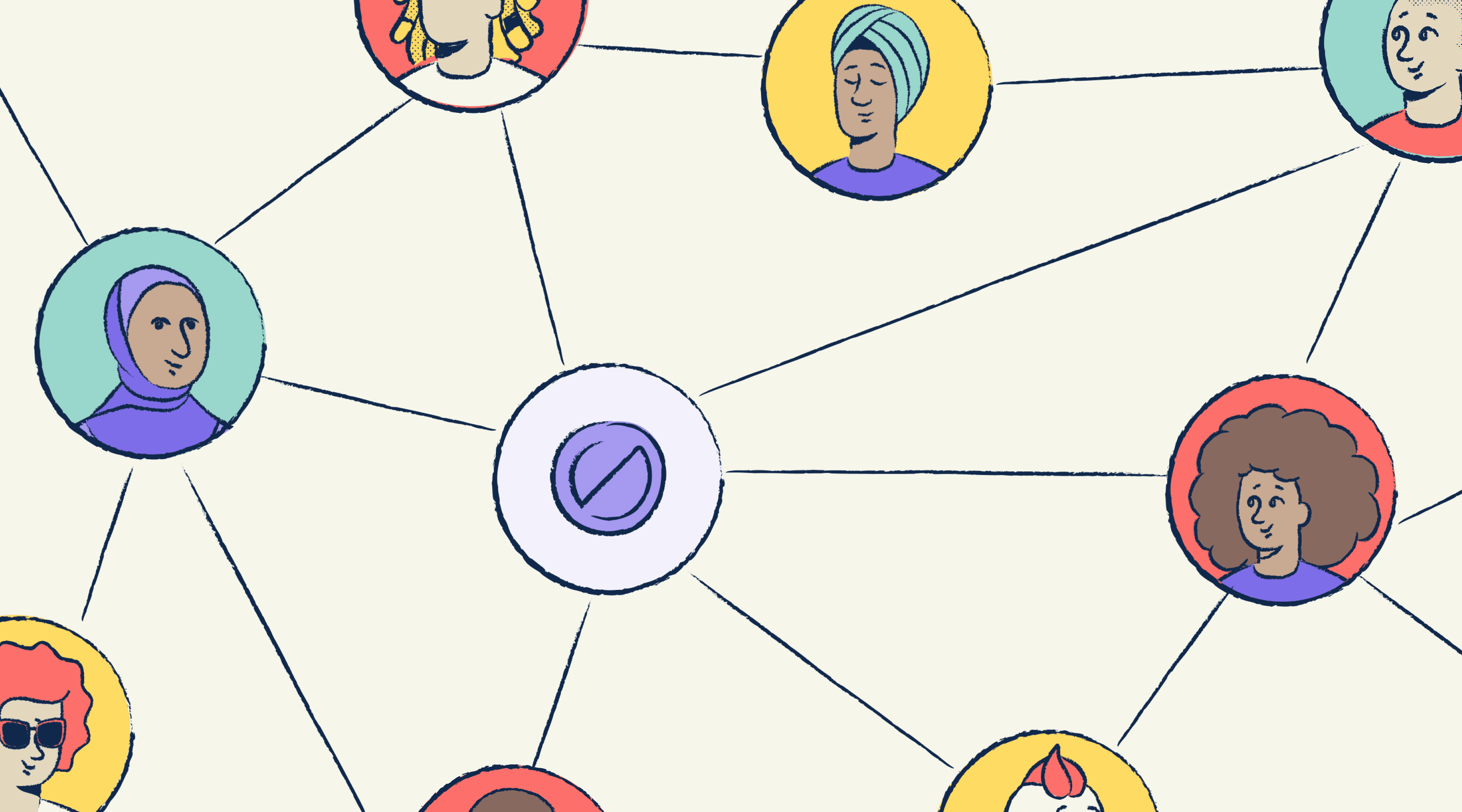 Illustrated graphic showing a connected web of diverse people with the Stark logo in the centre.