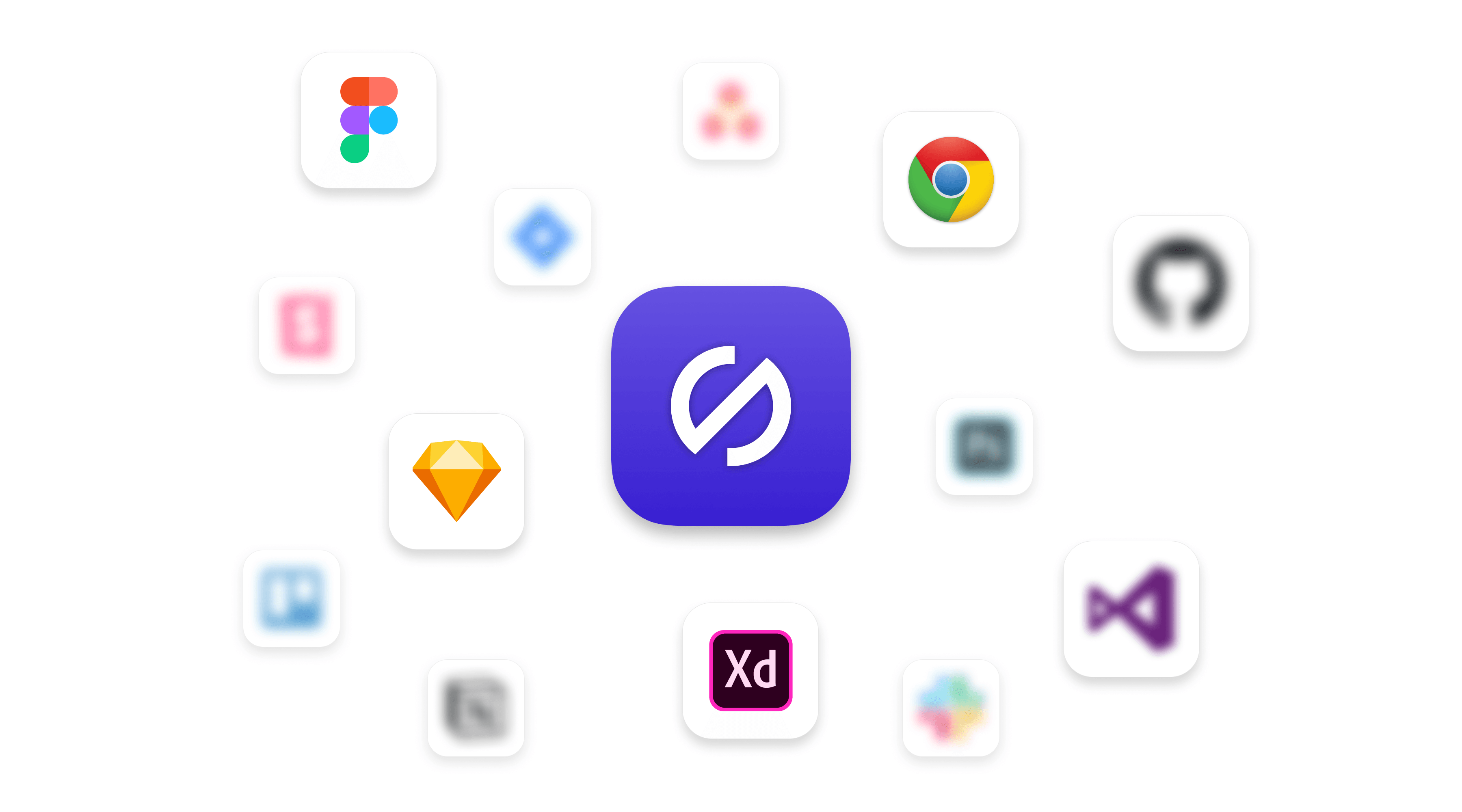 Stark logo centered around other digital platform logos such as Figma, Google Chrome, Sketch, and Adobe XD.