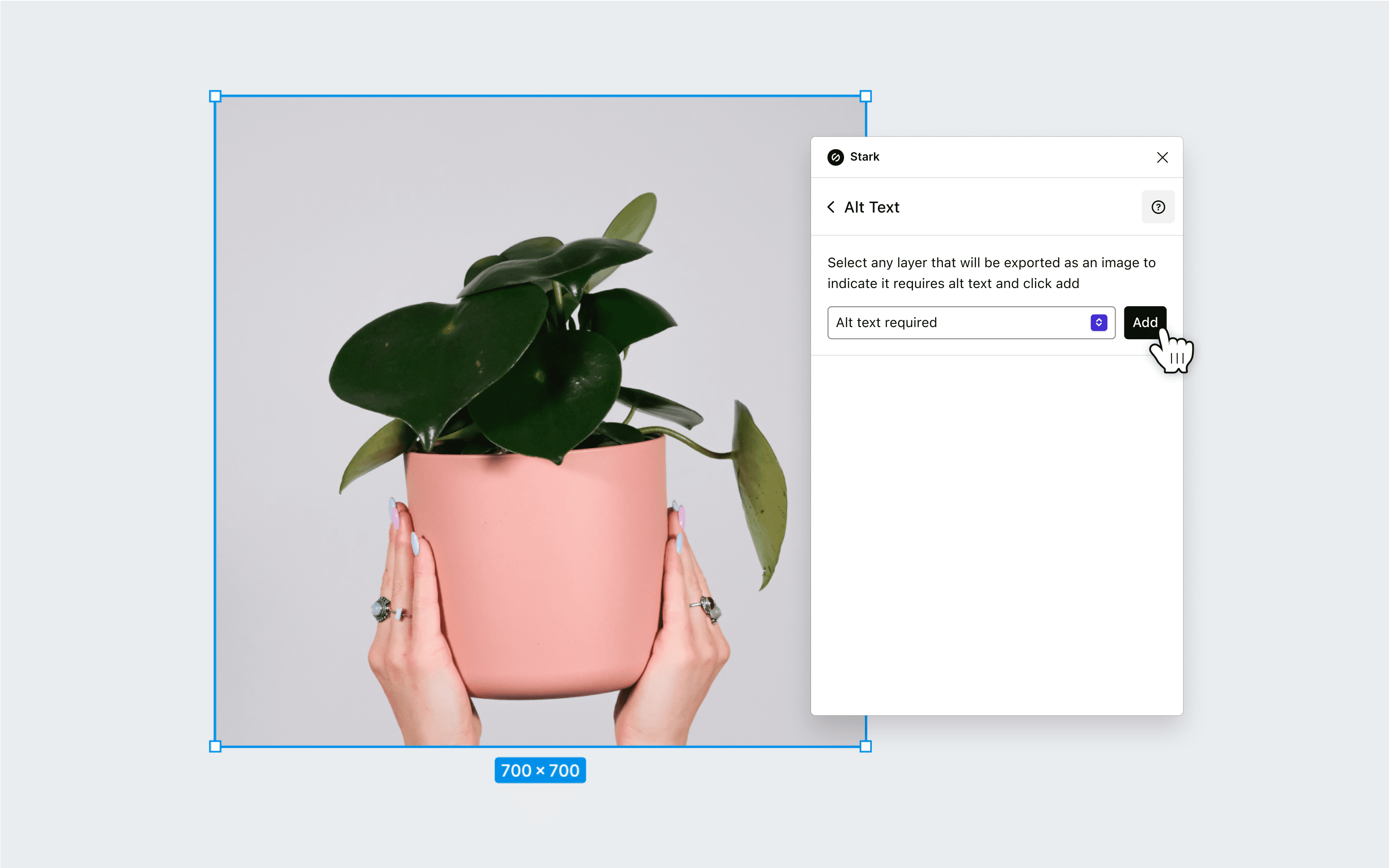 Stark’s Alt-Text Annotations being used to add alt text to an image of a potted plant.