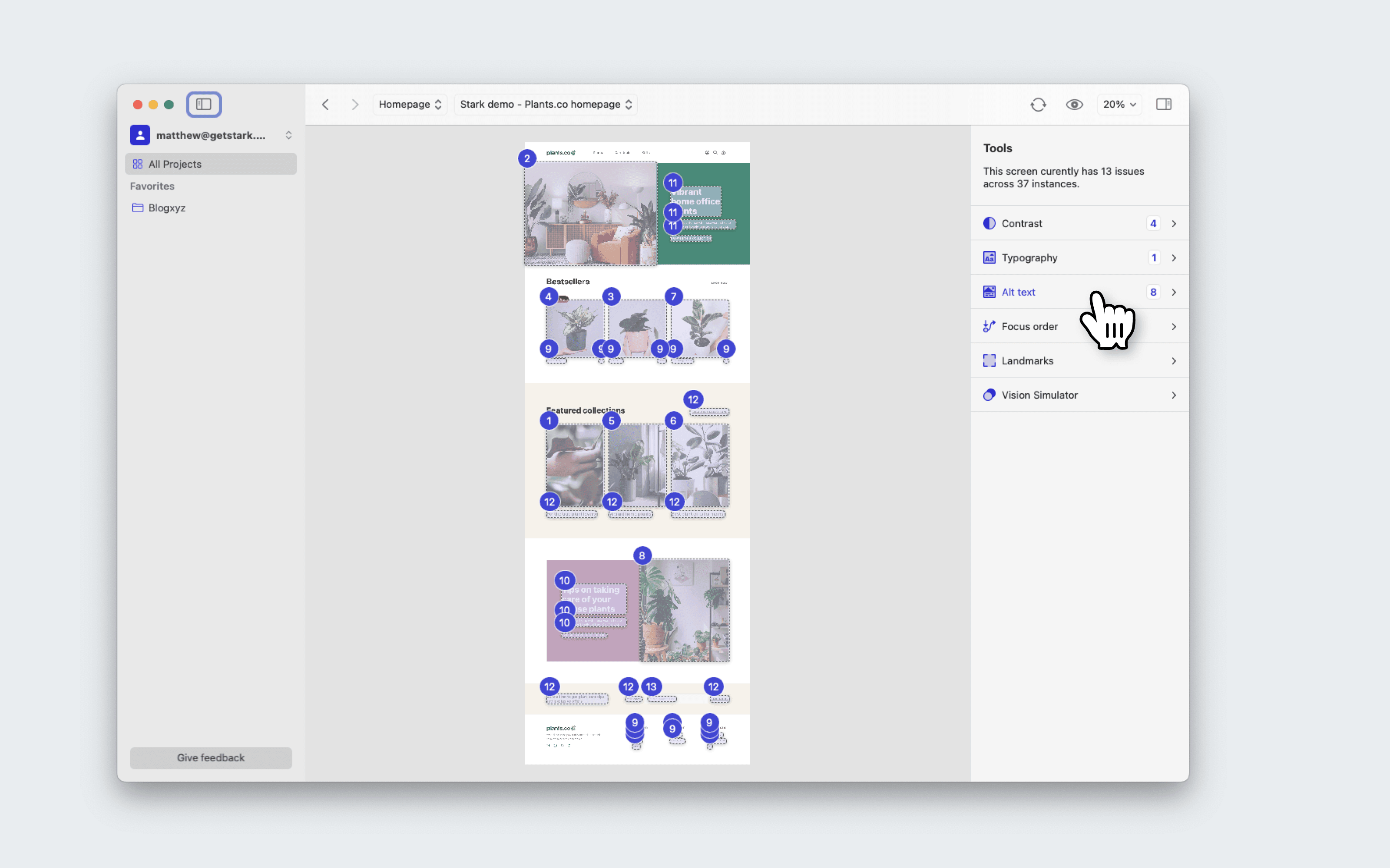 Stark for Mac’s Tools menu, with the cursor hovering over Alt-Text.