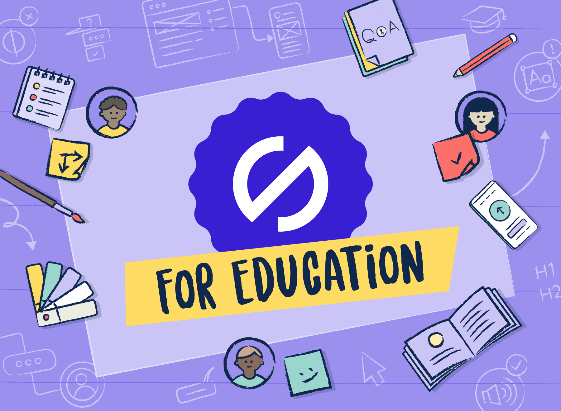 Illustration of the Stark for Education logo with school supplies floating around in the background. 