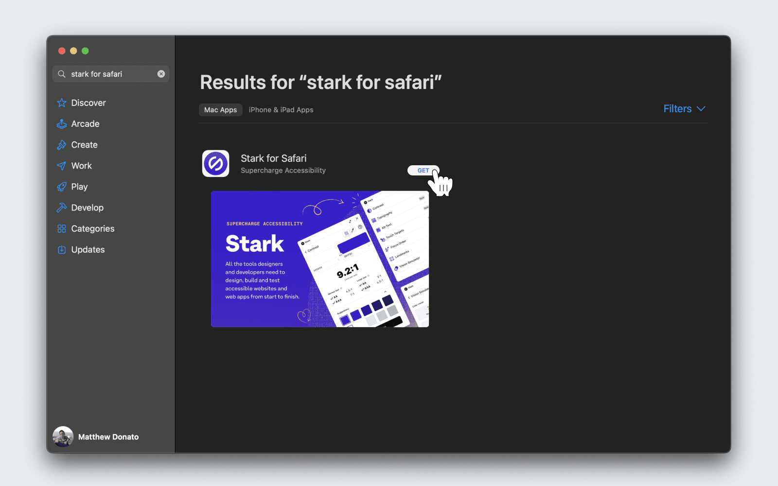 Downloading Stark for Safari from the Mac App Store.