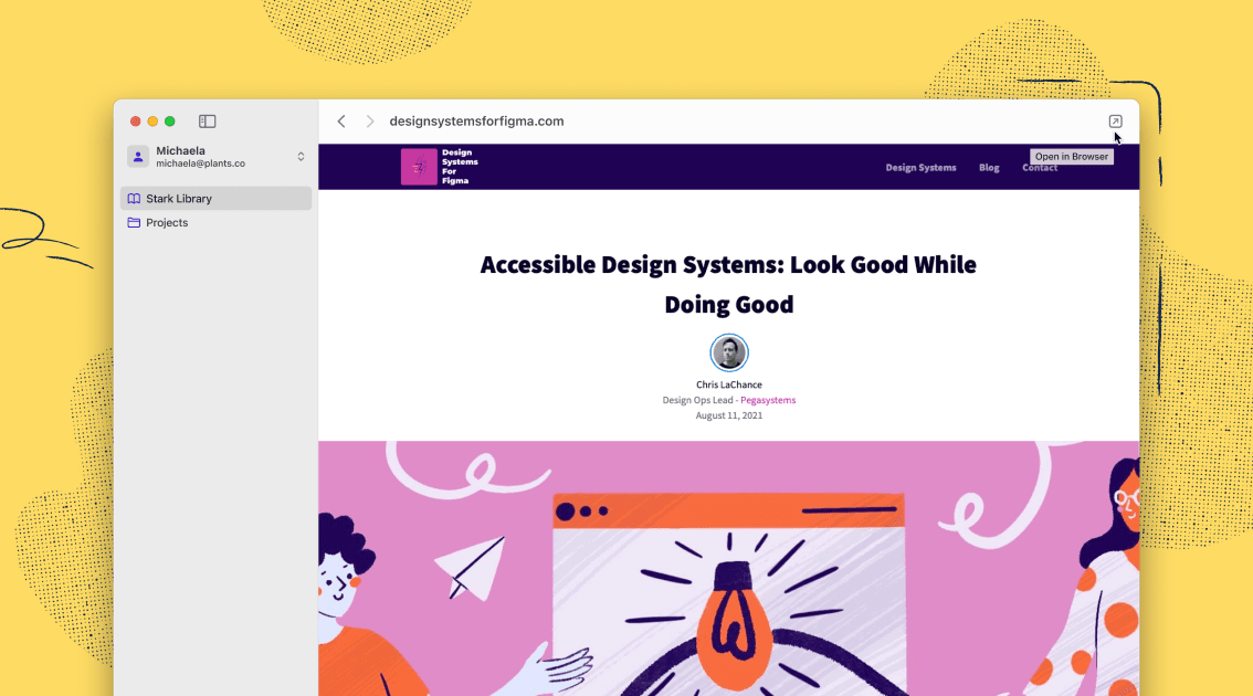 An article about accessible design systems from the Library is open to read in Stark for Mac. 