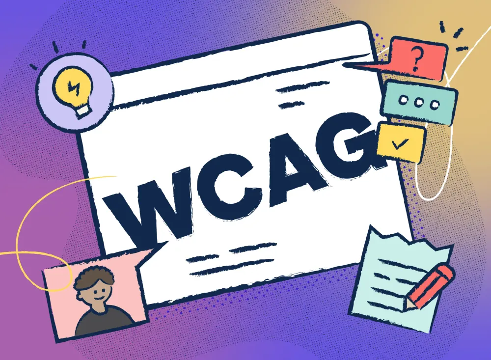 WCAG illustration in the middle with decorative elements around it.