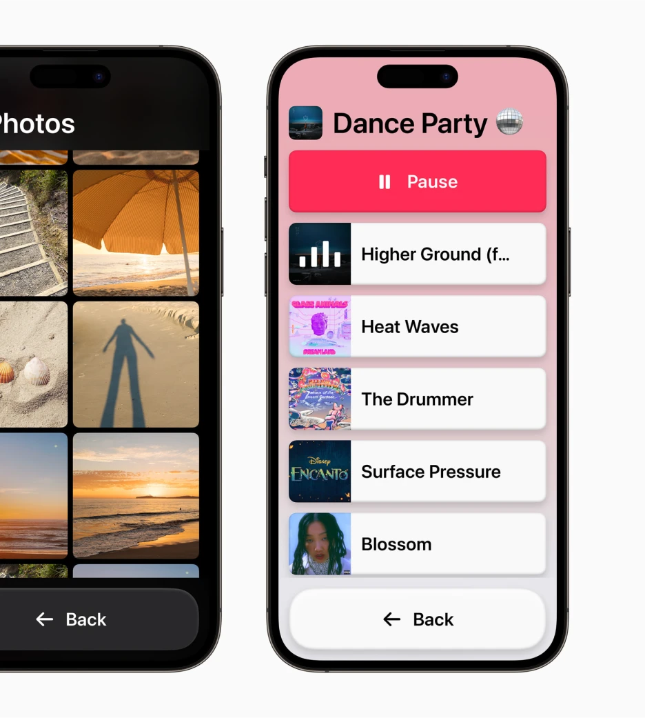 The Dance Party screen is displayed with options for 'Heat Waves', 'The Drummer, and 'Blossom' shown