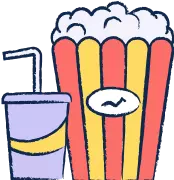 Popcorn and a drink with a straw illustration for entertainment
