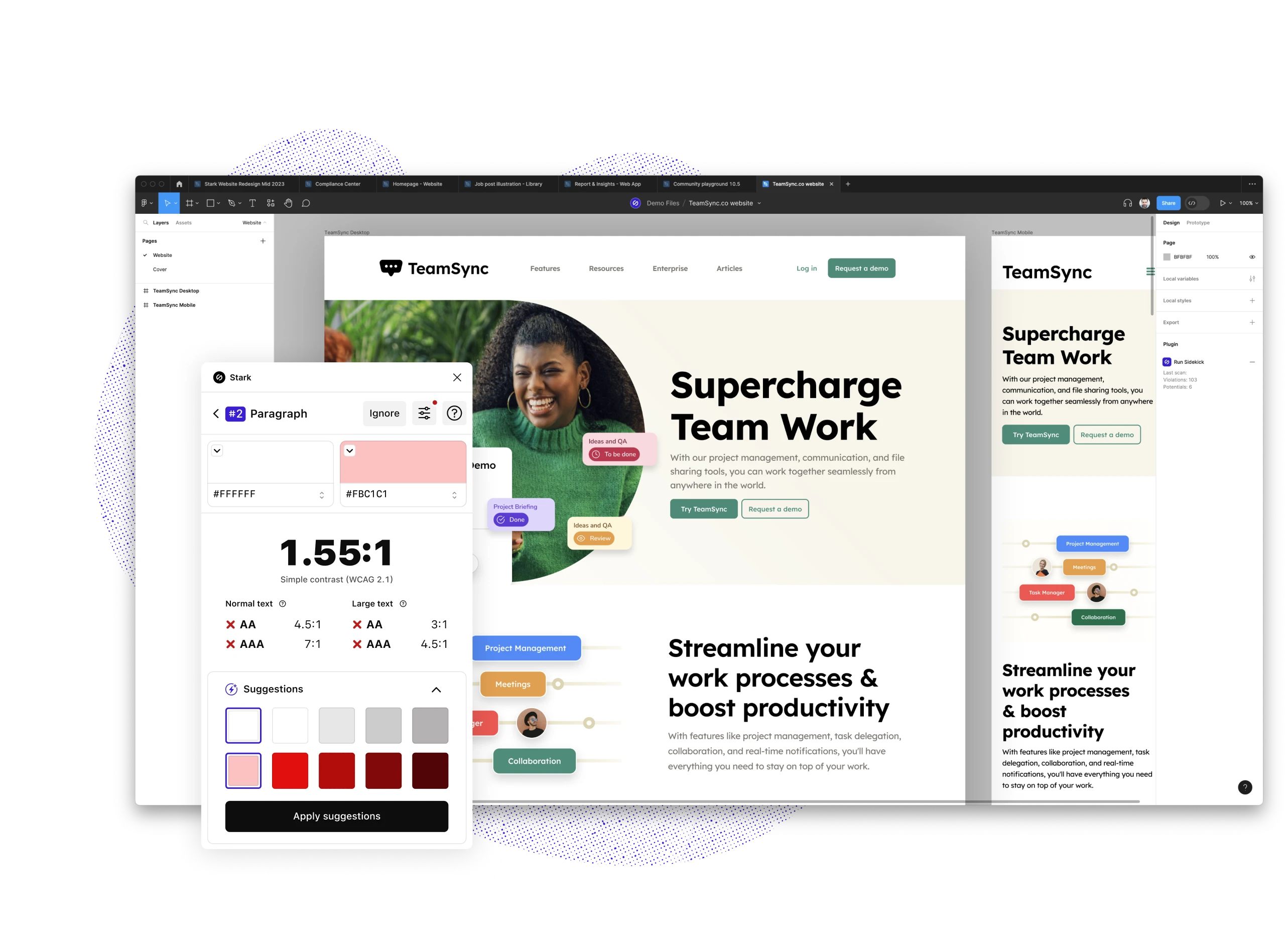 Stark's Contrast Checker shown laid over a design file.