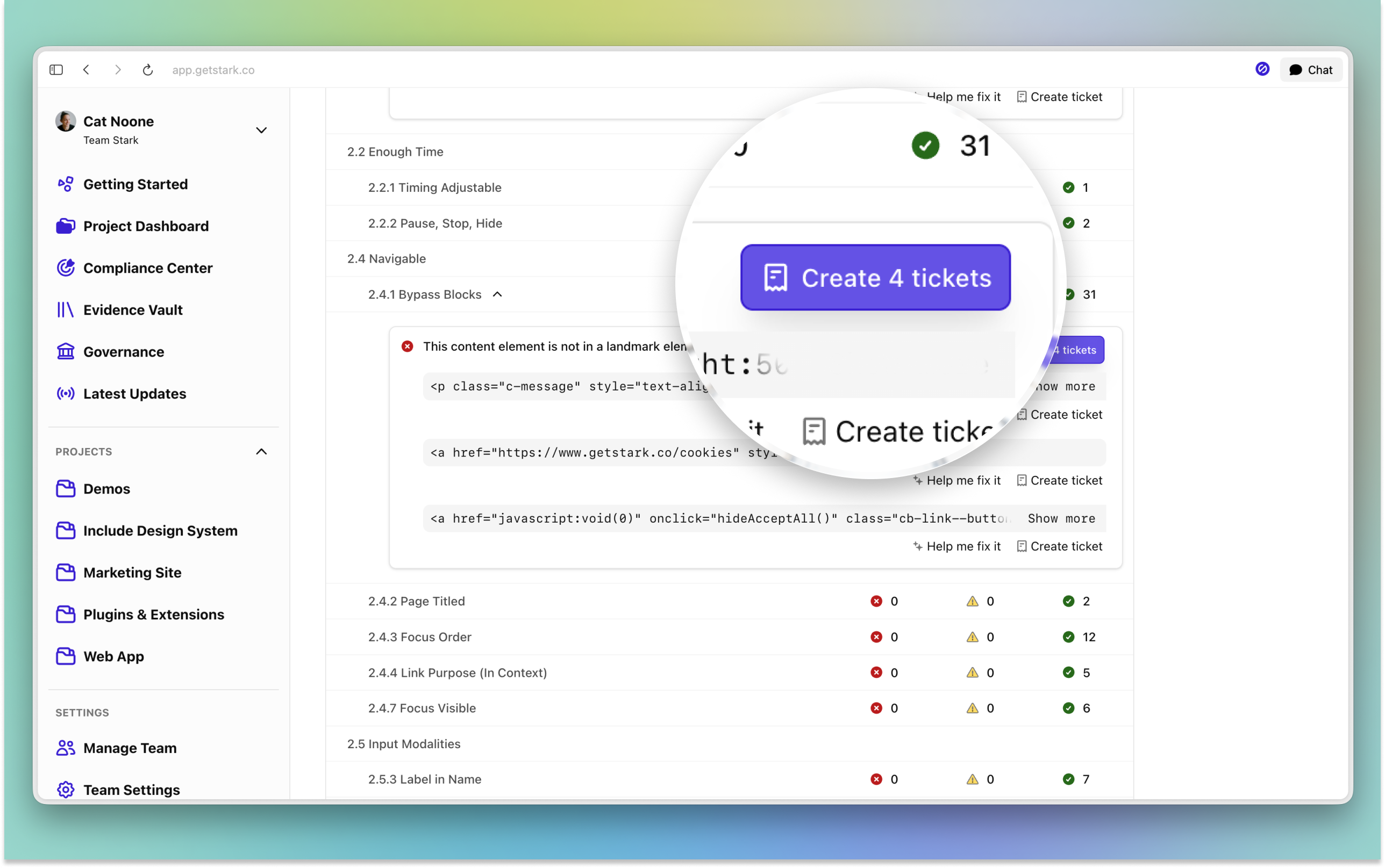 Stark asset report listing issues with the ability to bulk create tickets