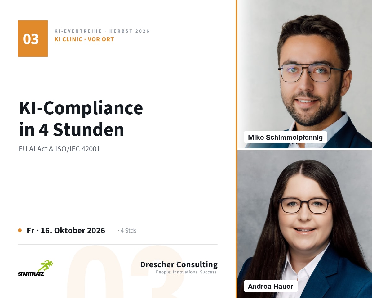 KI Clinic EU AI Act und ISO/IEC 42001 mit Mike Schimmelpfennig und Andrea Hauer
