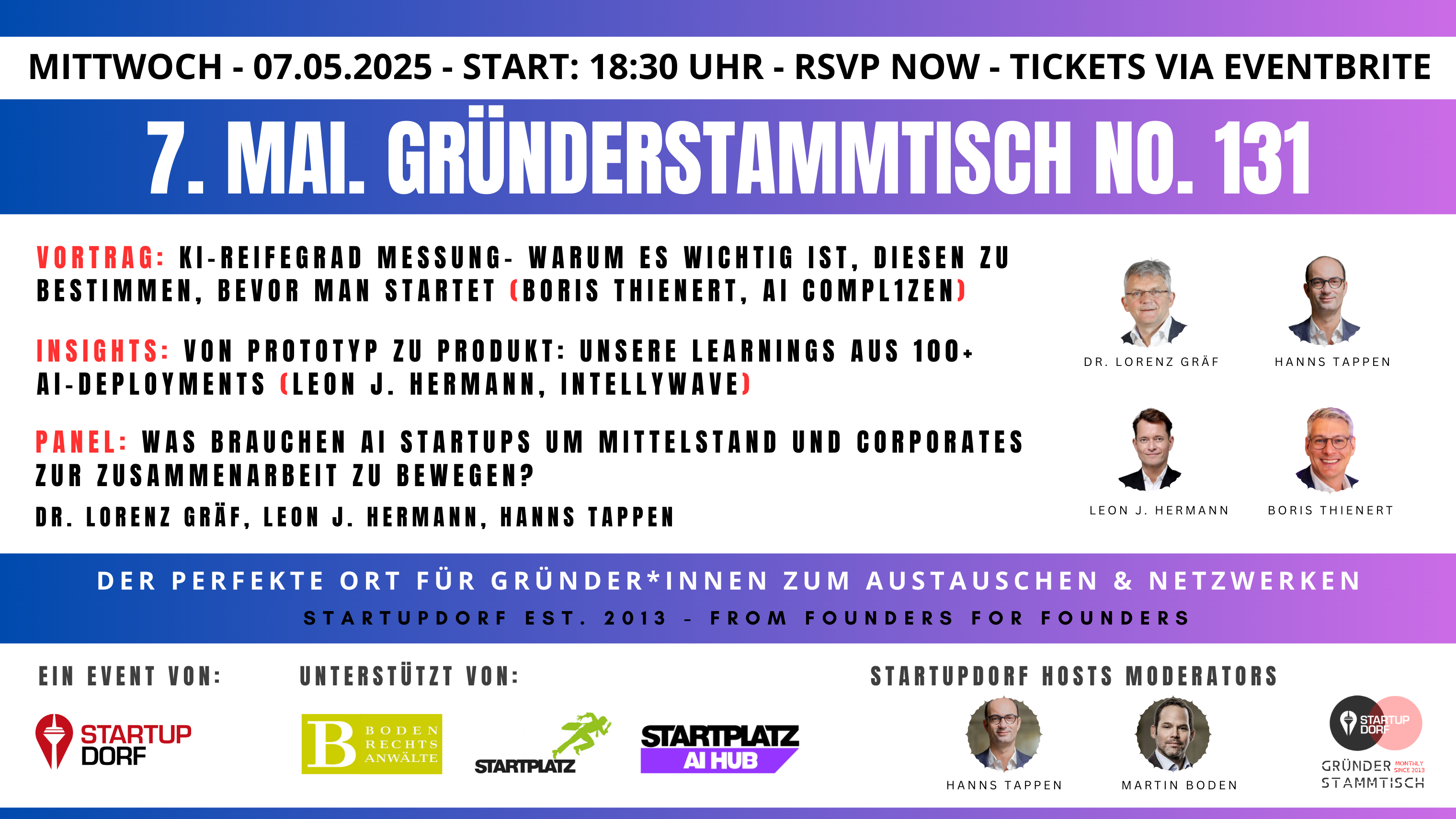 AI-Startups in Mittelstand und Corporates einsetzen - StartupDorf Gründerstammtisch 131