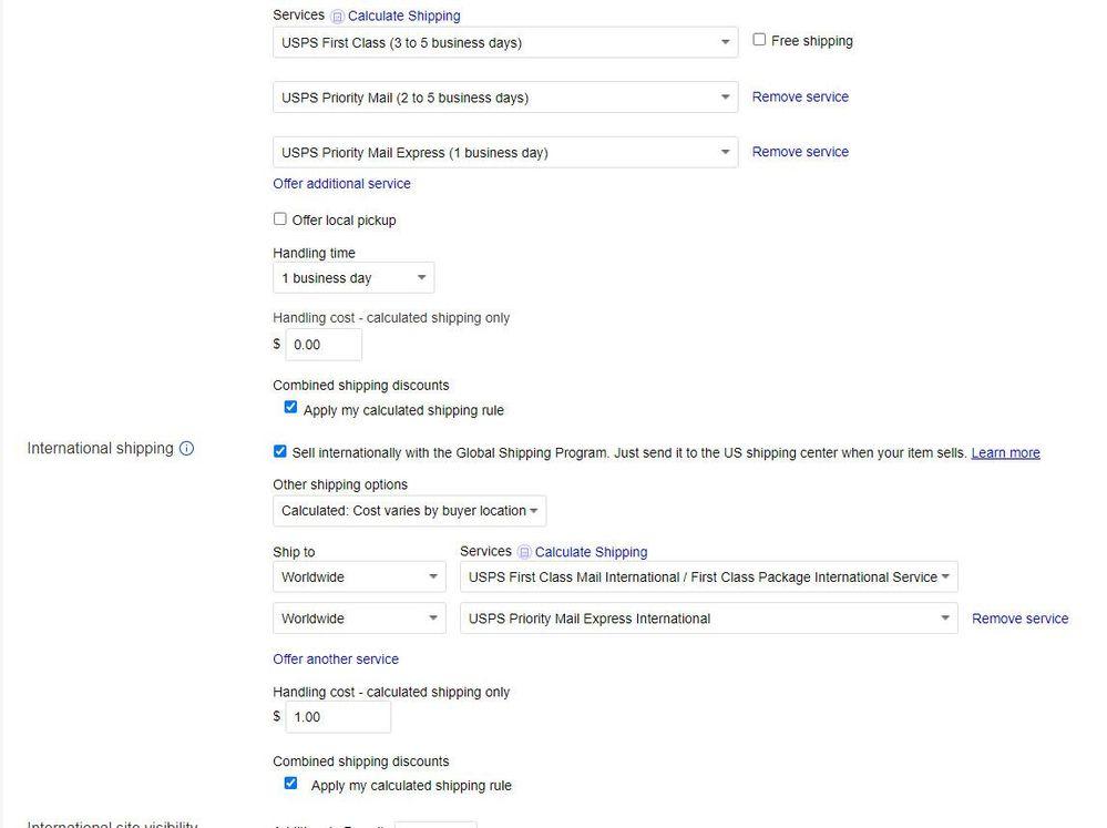 Shipping options for item