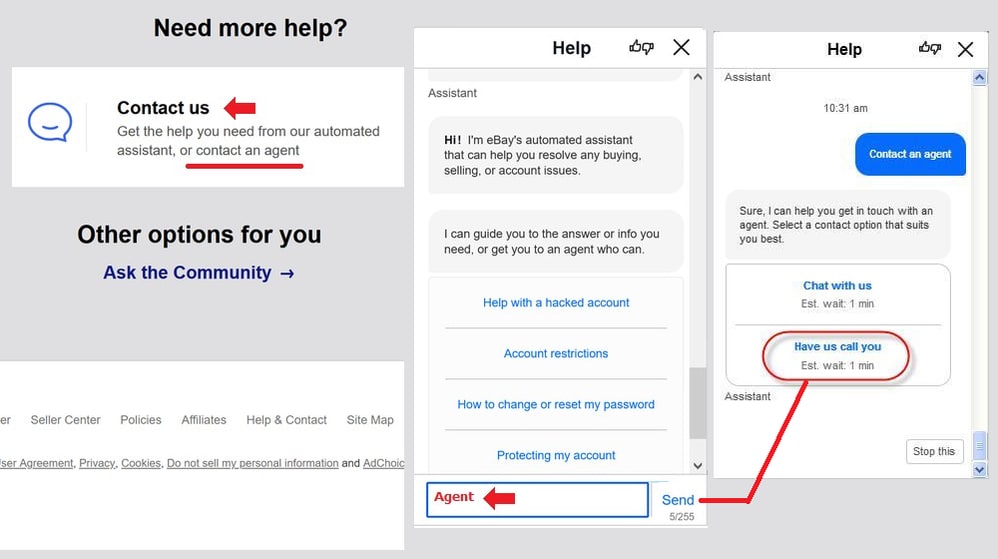 eBay Help - contact Agent