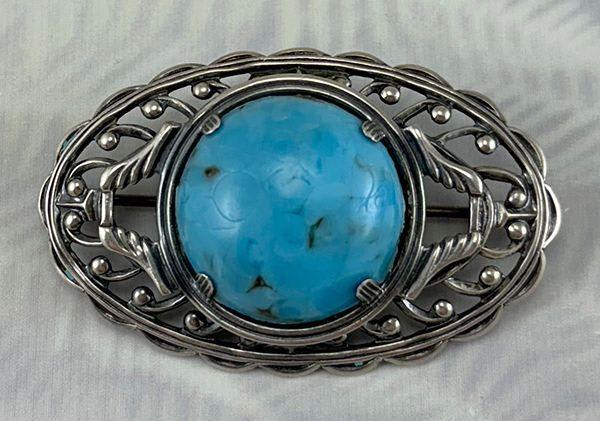 Sterling Art Glass Pin