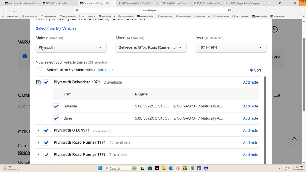 This one shows a 1971 Belvedere as a Satellite and both having a 340. Neither  ever had a 340 and a Belvedere is NOT a Satellite and in 71 Belvederes and Satellites has slant 6 318 383 2bbl 383 4bbl (police) where are those correct apps at?