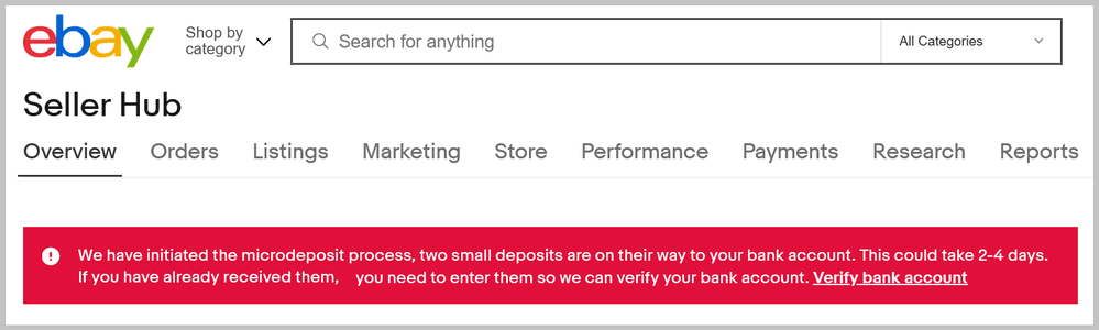Payments - microdeposit sent
