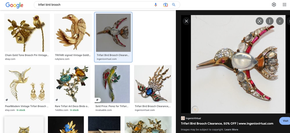 fake trifari bird listing.png