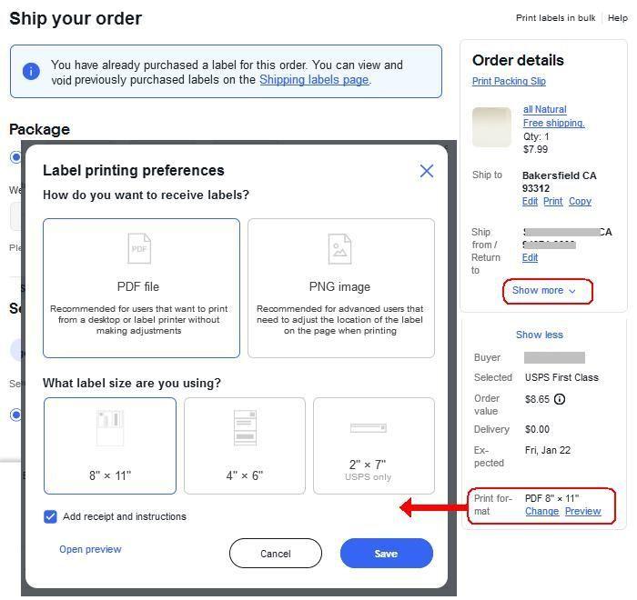 Shipping - change label details