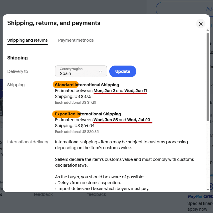 Example listing 226681292279 with 7 day handling. Screenshot from May 25.