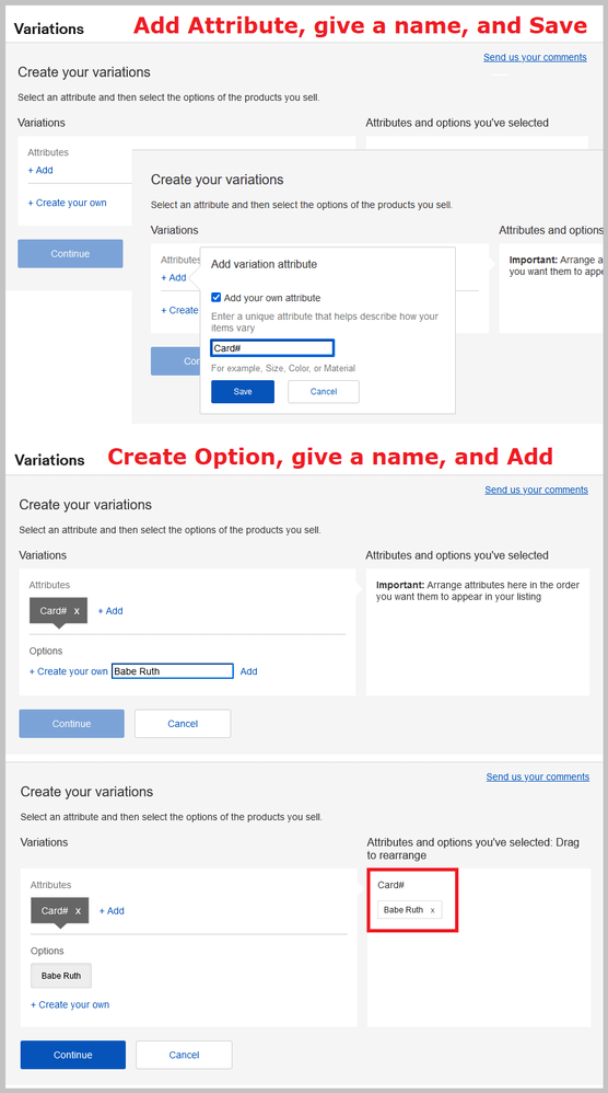 Variation  - start adding attributes and options