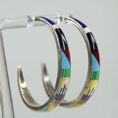 Zuni Sterling Multi Stone Inlay Earrings