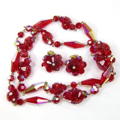 Red AB Crystal Necklace Earrings Set
