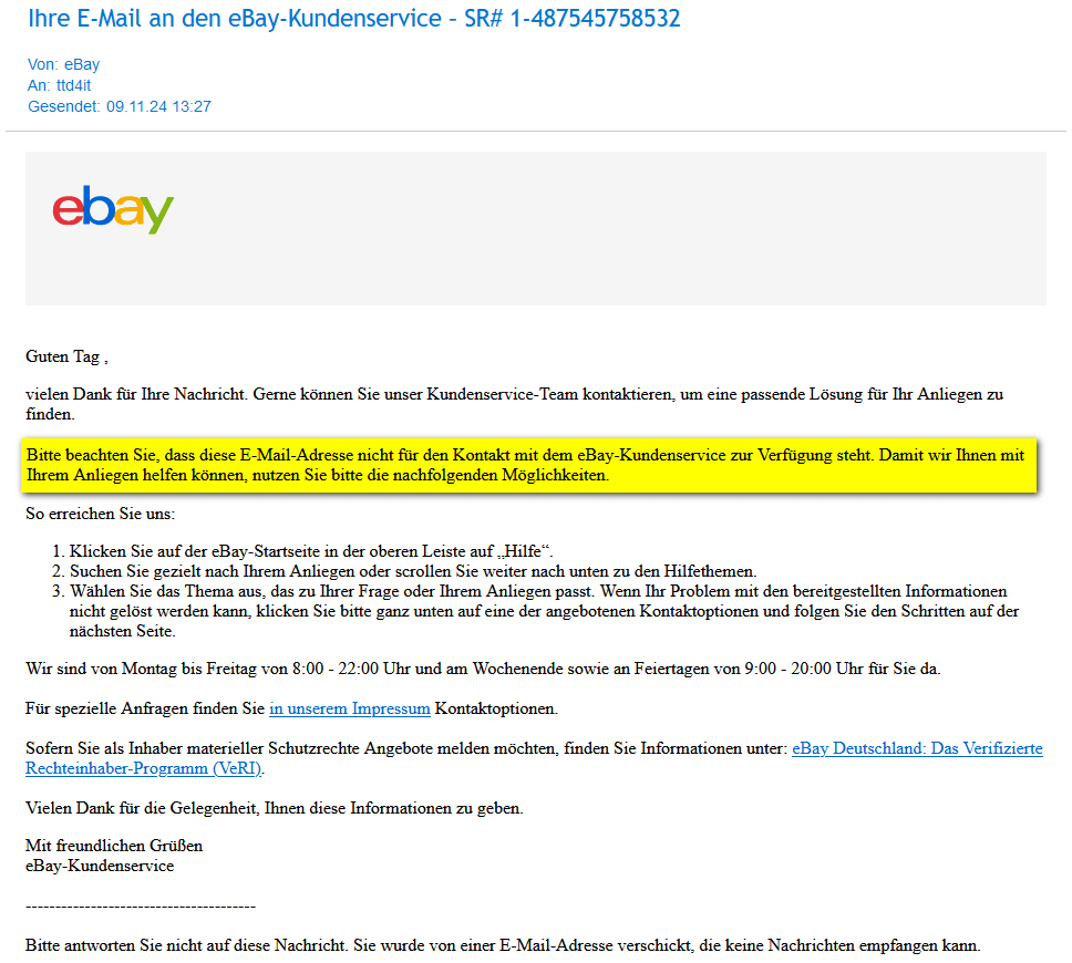 ebay Standard-Antwort