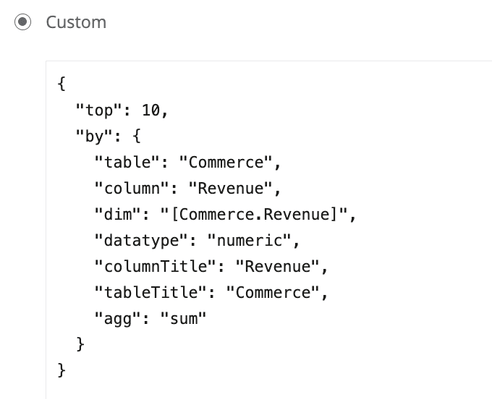 Alt text: JSON code snippet displaying parameters for data aggregation. It specifies