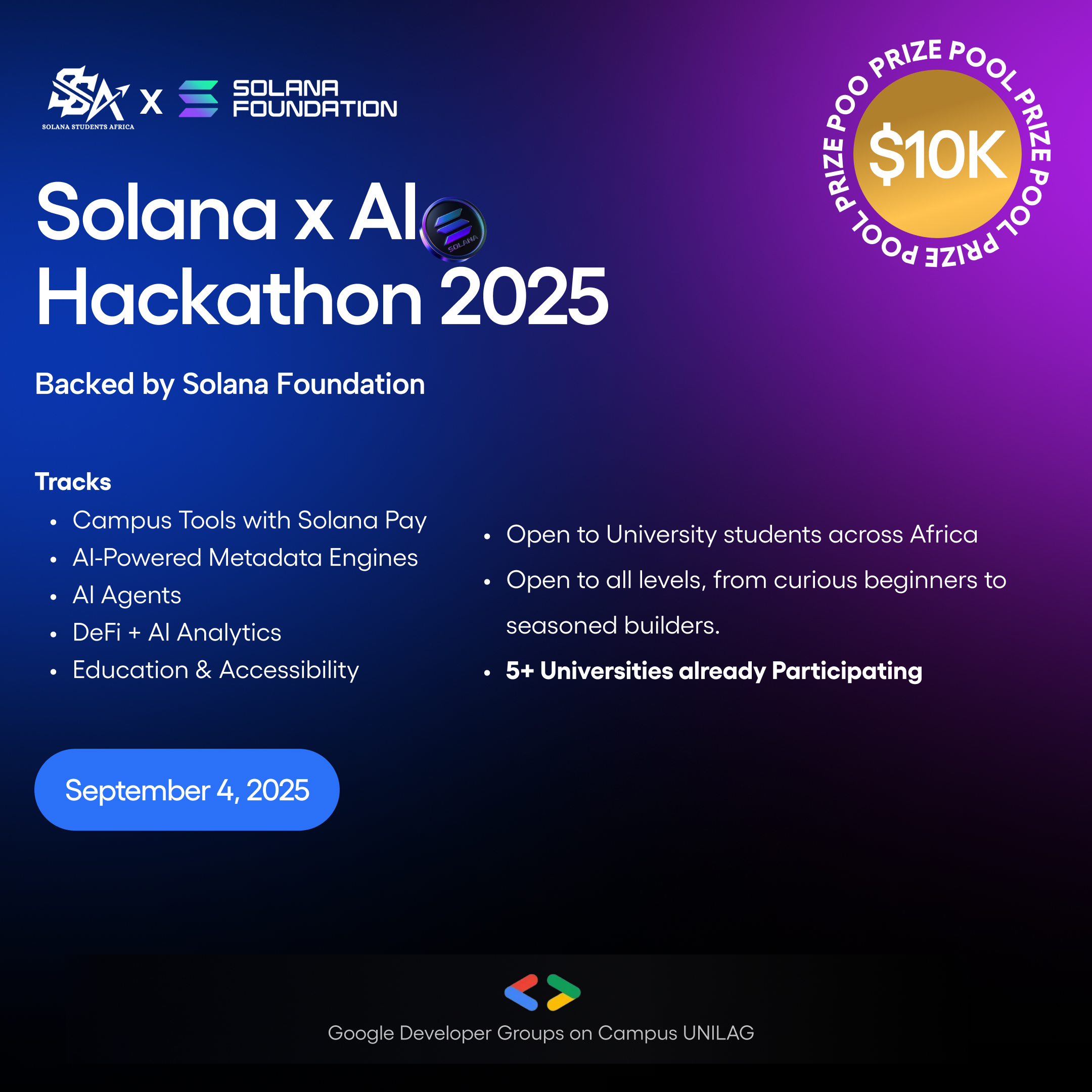 See Solana x AI Hackathon 2025 at Google Developer Groups GDG on Campus  University of Lagos - Lagos, Nigeria
