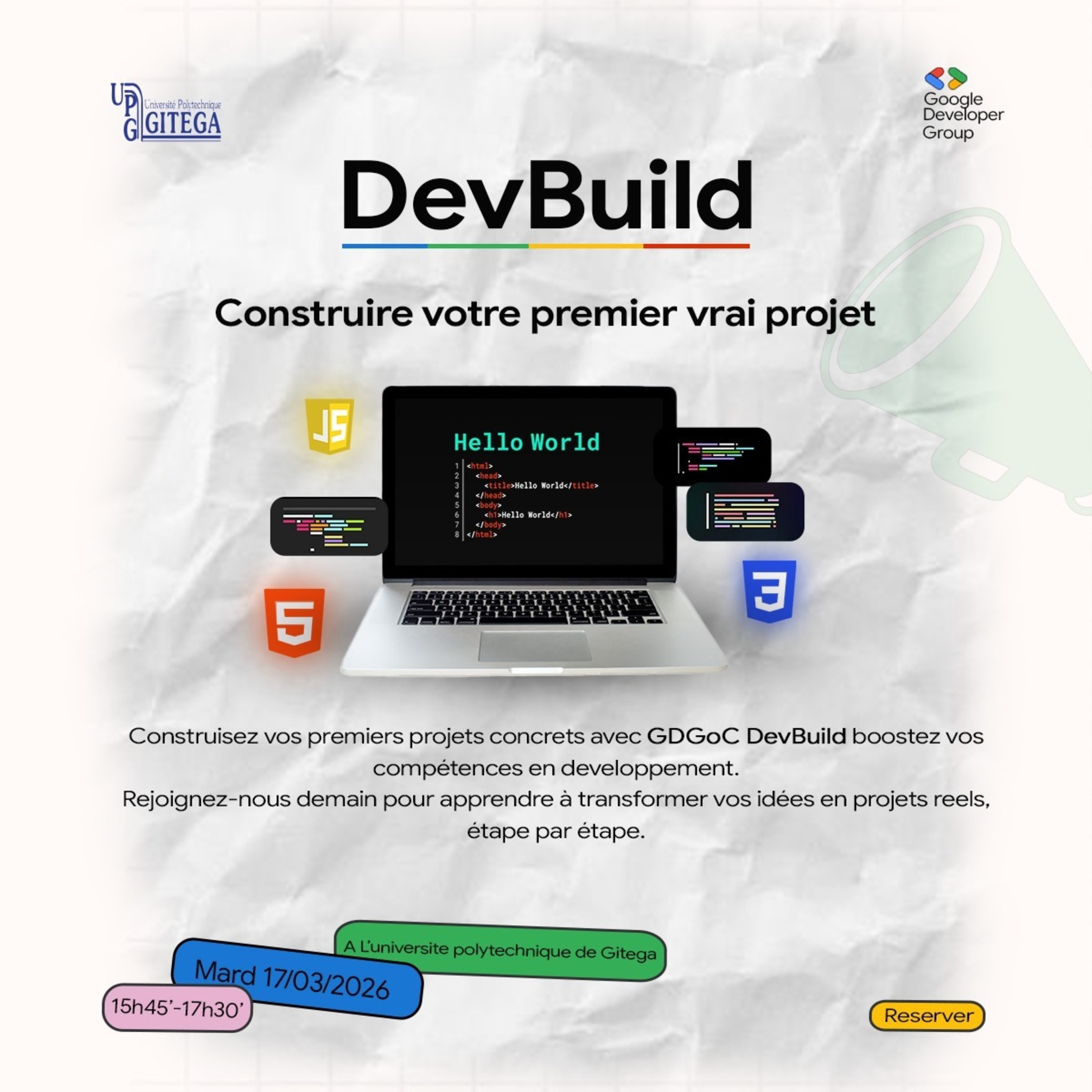 See GDGoC DevBuild : Construisez votre premier vrai projet. at Google ...