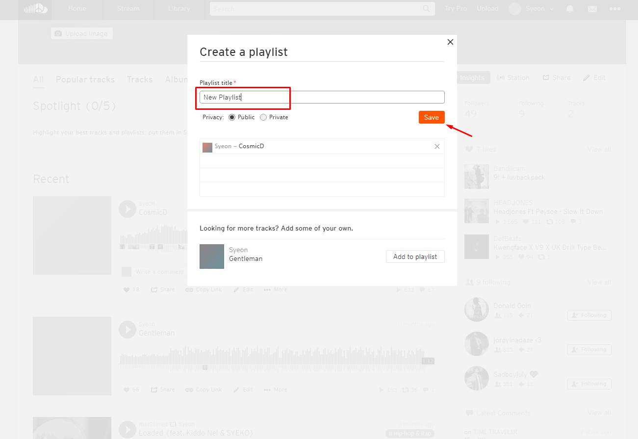 Create playlist Soundcloud website