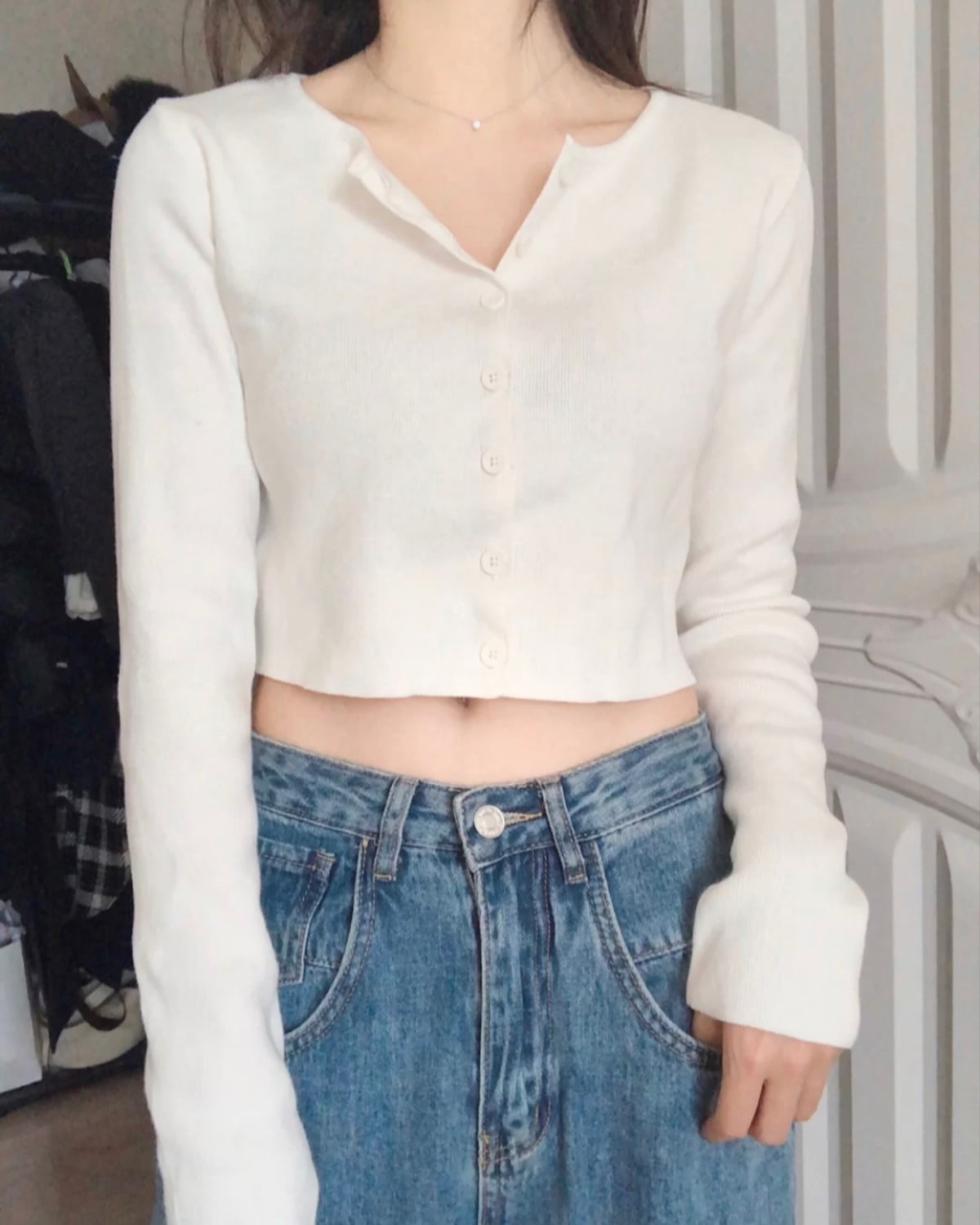 Brandy Melville, Tops, Brandy Melville White Long Sleeve Button Up Crop  Top