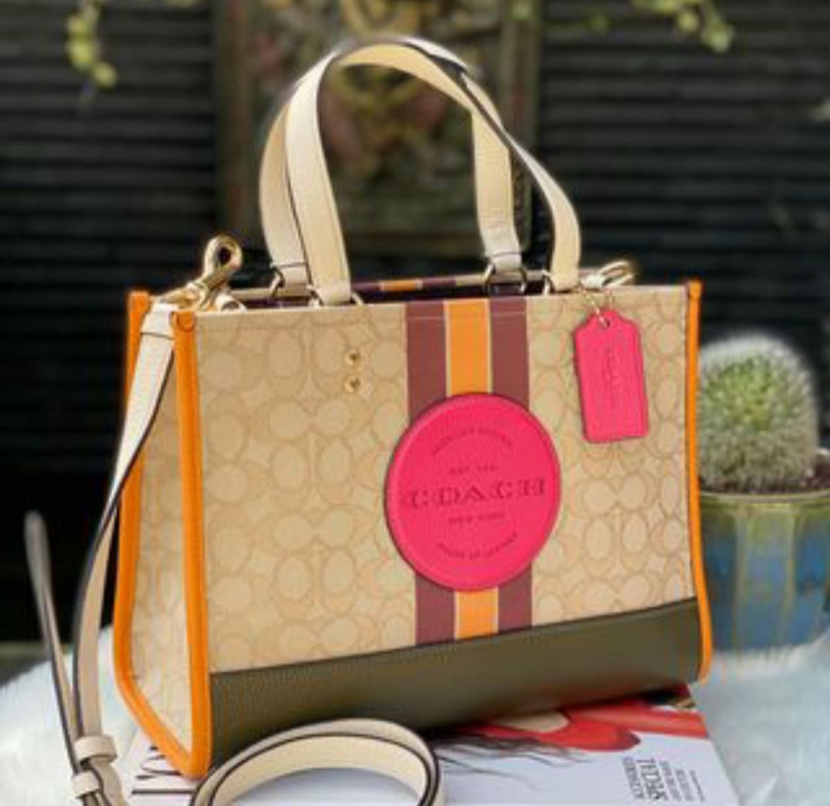 dempsey carryall in signature jacquard with stripe and coach patch