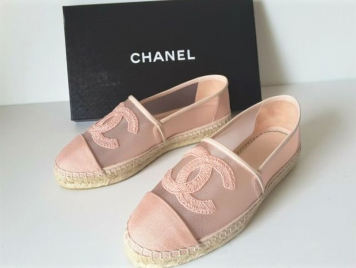 chanel pink mesh espadrilles