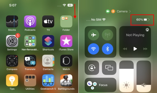 see battery percentage in control center rerwb2