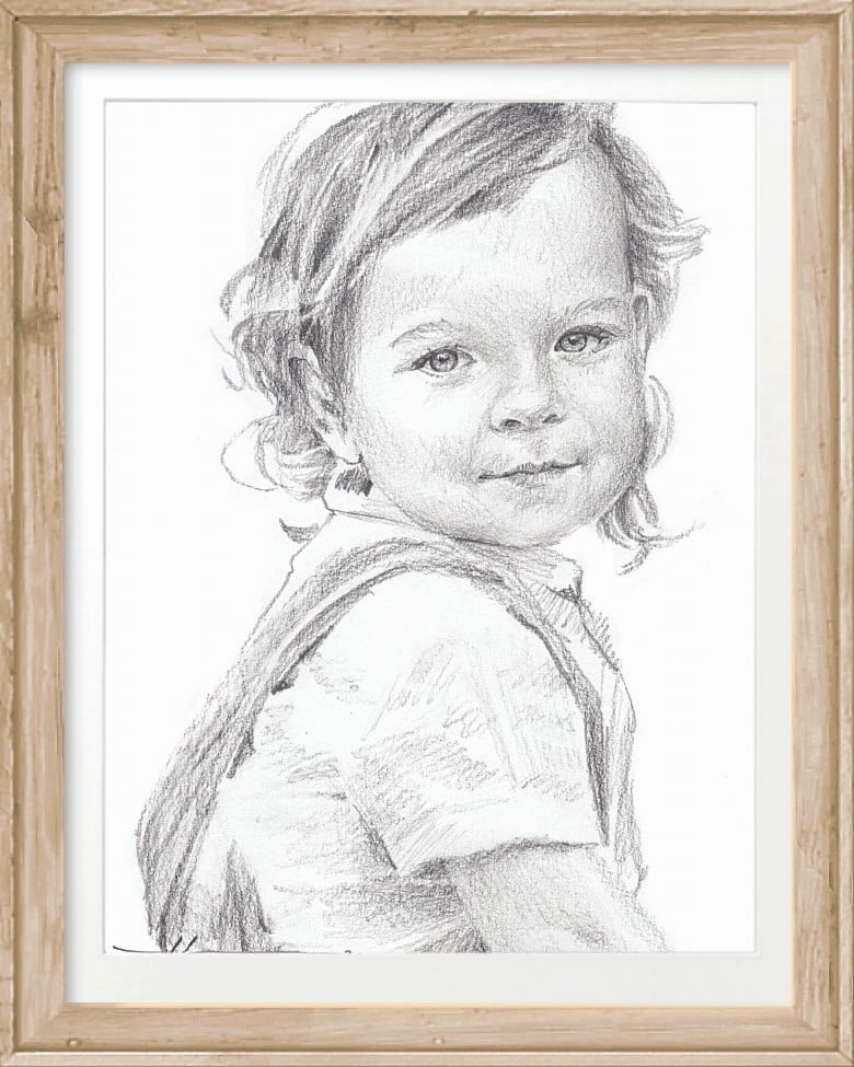 baby son long blonde hair pencil portrait by portrait artist Mike Theuer