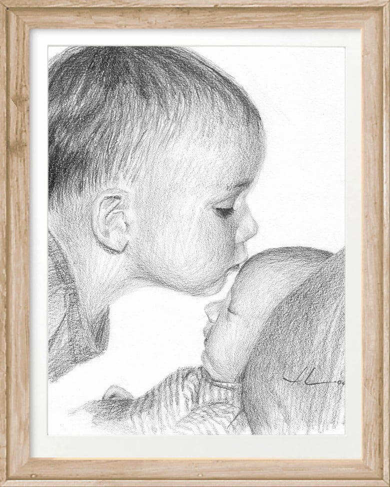 baby brothers pencil portrait by portrait artist Mike Theuer