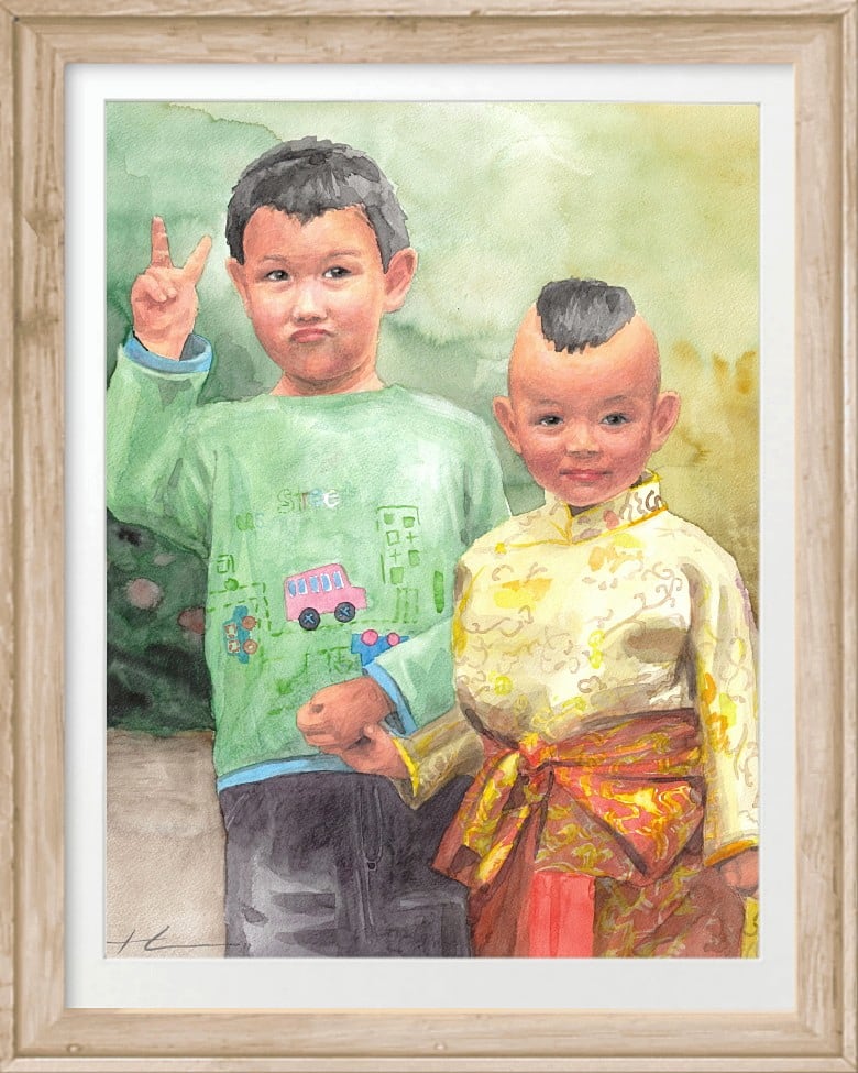 boy cultures watercolor portrait by portrait artist Mike Theuer