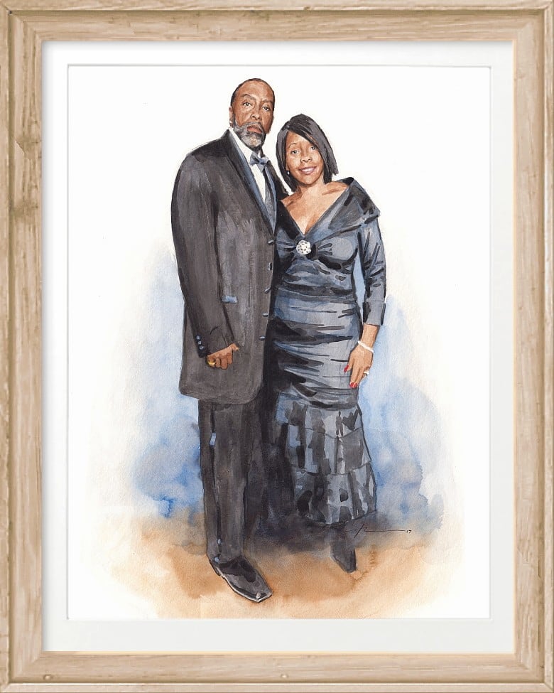 glamour couple watercolor painting portrait  by portrait artist Mike Theuer