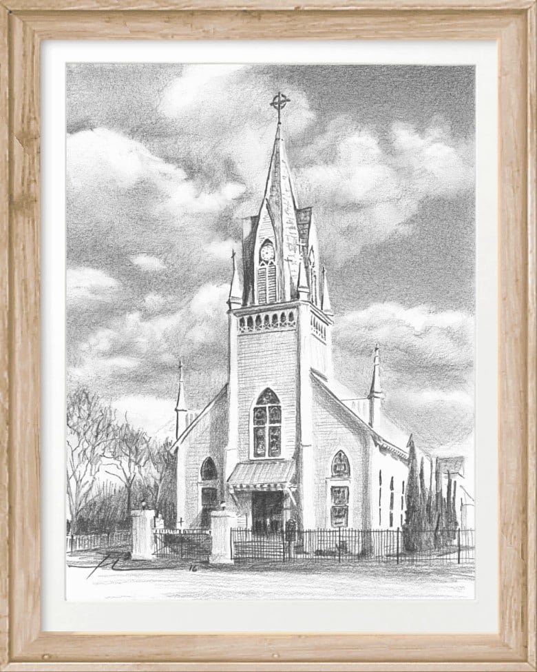 st jos church new waverly tx pencil portrait by portrait artist Mike Theuer