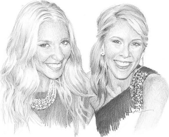 Pencil family portrait from a photo of blonde sisters by portrait artist Mike Theuer