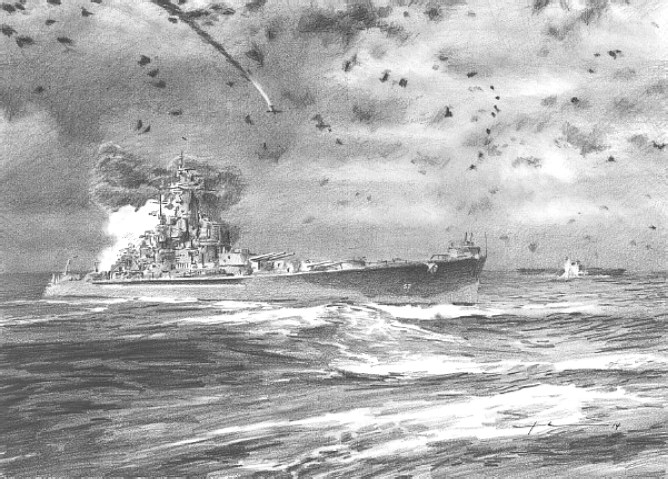 USS south dakota battle santa cruz pencil drawing mike theuer