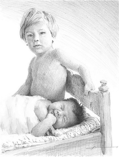 baby brothers pencil portrait mike theuer