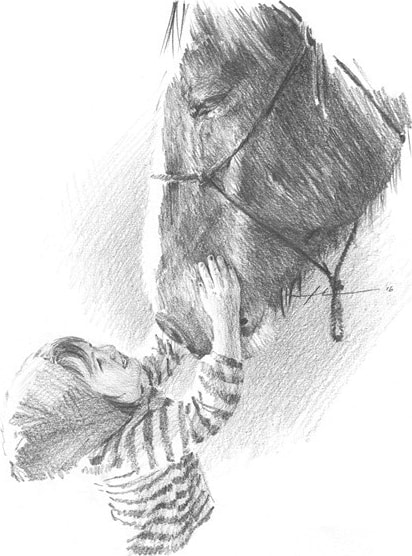 horse and baby girl pencil porrait mike theuer