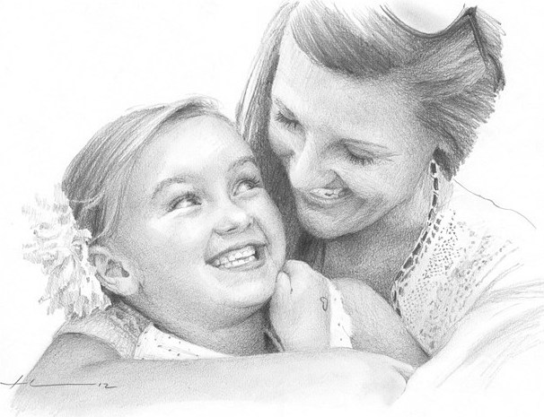 mom and daughter pencil drawing by Mike Theuer